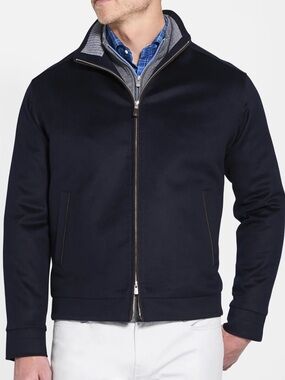 Peter Millar Westport Crown Fleece Jacket Wool Cashmere Bomber Blue Men's XL